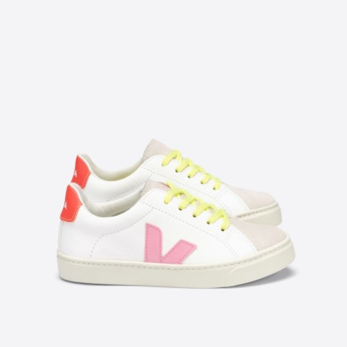 Veja Esplar Lace Chromefree Kids Trainers White/Pink UK 48566